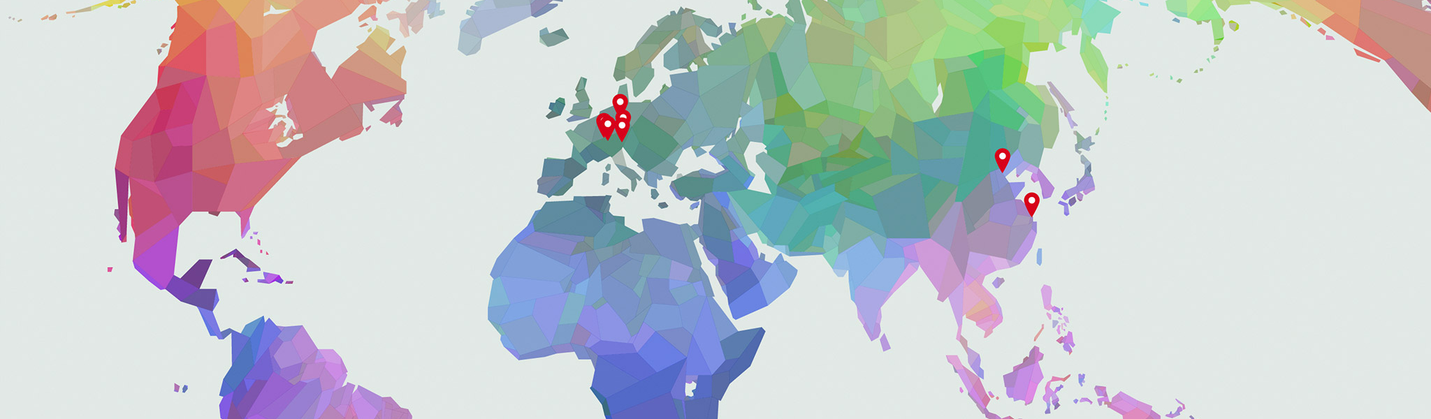 Spiegel Institut Standorte, bunte Weltkarte mit Pins